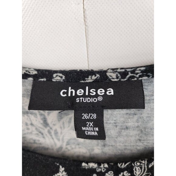 Chelsea Studio Womens BOHO Tunic Top Size 2X Black White Floral Lace Long Sleeve - Picture 4 of 8
